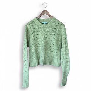 AE Oversized Citrine Yellow Pointelle Cropped Knit Sweater Women’s Size XS